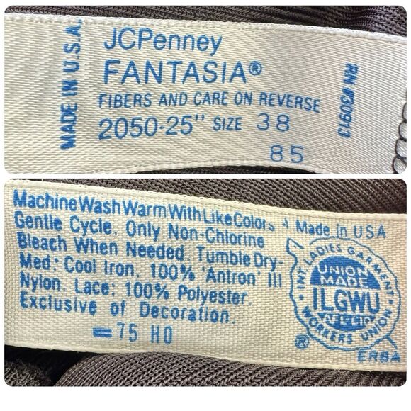 Vintage 1960s JCPenney Fantasia Satin Lace Midi Slip Dress Chemise Black 38 M - Picture 15 of 15